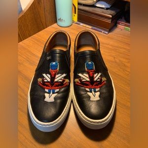 Givenchy Black Leather Embroidered Sneakers Size 11